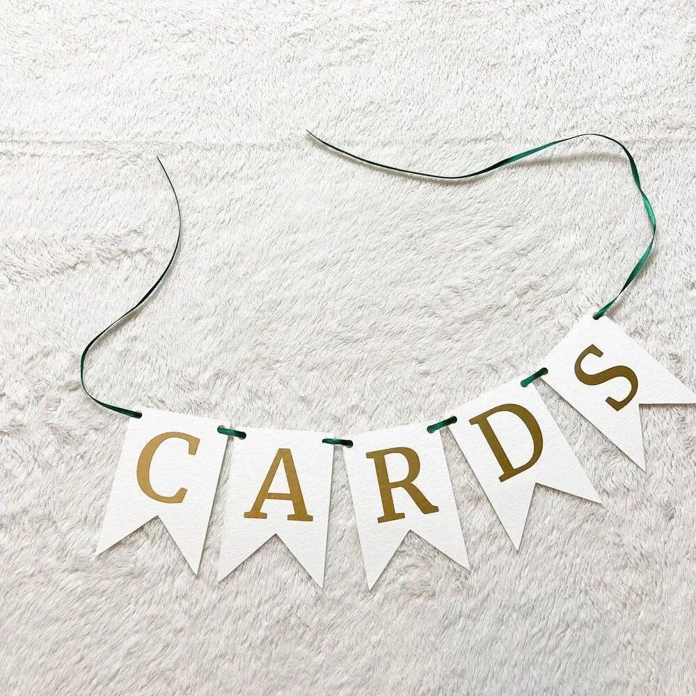 cards sign banner for card box at shower wedding birthday party Green White Gold